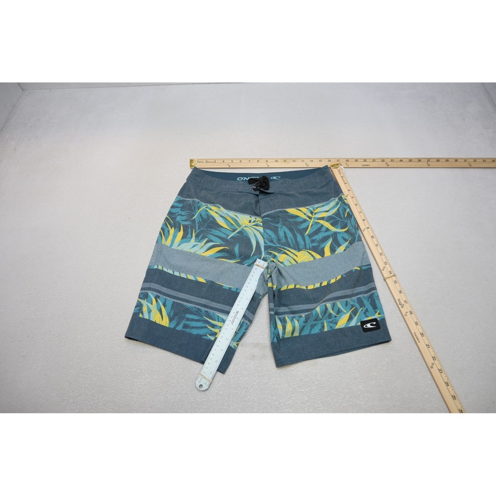 O'Neill Board Shorts Men 32 Blue Tropical Palm Leaf Striped Swim Trunks EUC